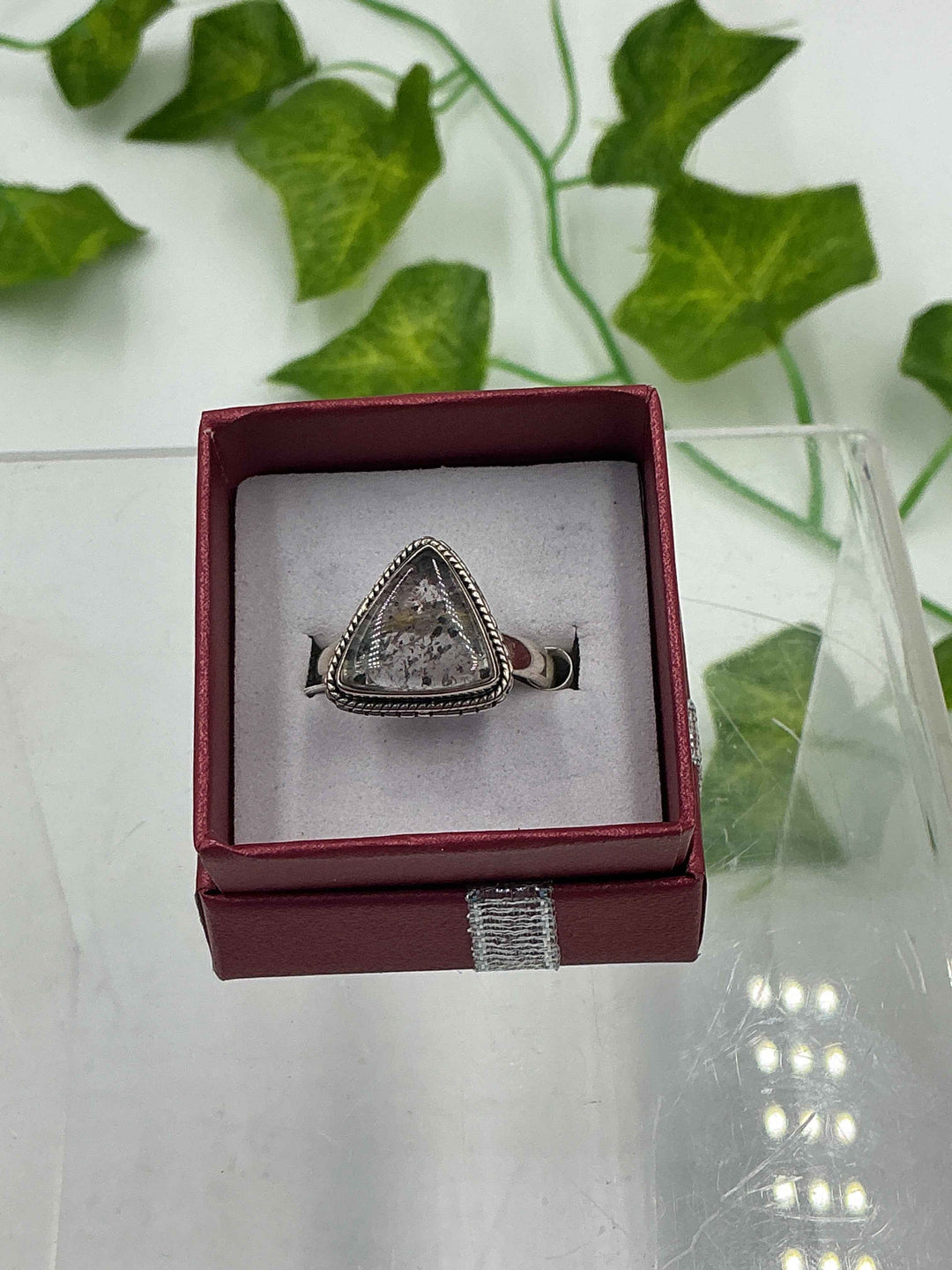 Natural Super 7 (Melody Stone) Triangle Cabochon Sterling Silver Ring – Size 8 | Genuine Crystal Jewelry