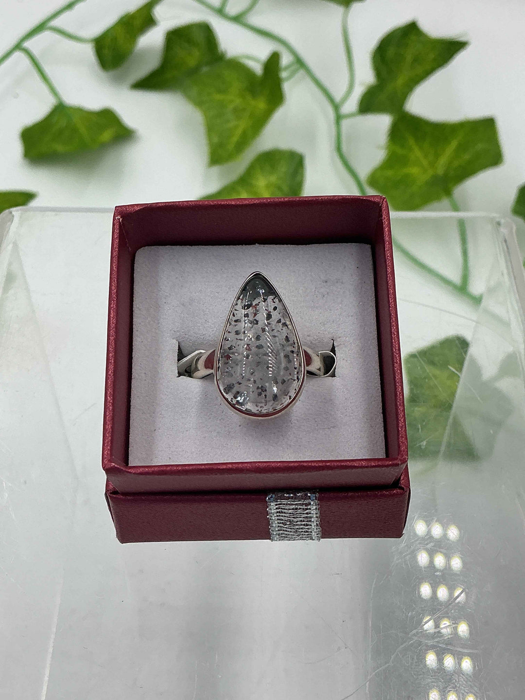Natural Super 7 (Melody Stone) Marquise Cabochon Sterling Silver Ring – Size 8 | Genuine Crystal Jewelry