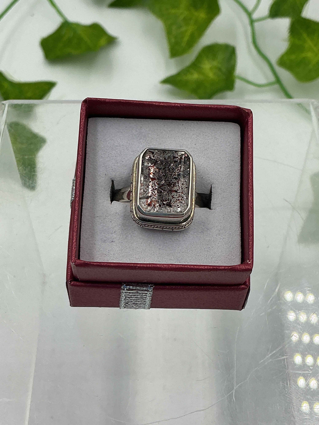 Natural Faceted Super 7 (Melody Stone) Rectangle Sterling Silver Ring – Size 9 | Genuine Sacred Seven Crystal Jewelry