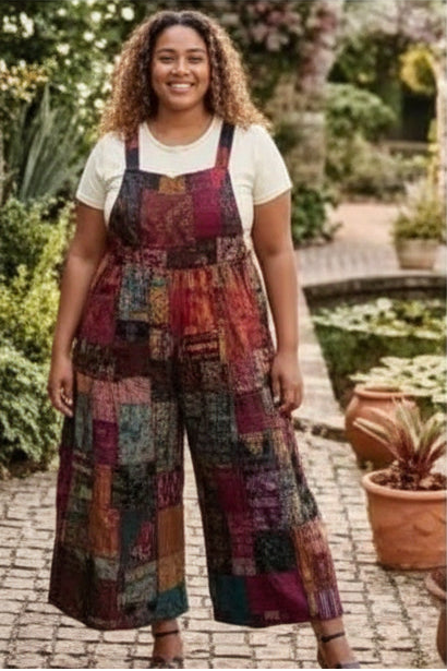 Cotton Patchwork Wide Leg Jumpsuit 3XL