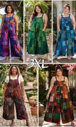 Cotton Patchwork Wide Leg Jumpsuit 3XL