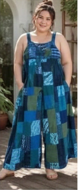 Cotton Patchwork Wide Leg Jumpsuit 3XL