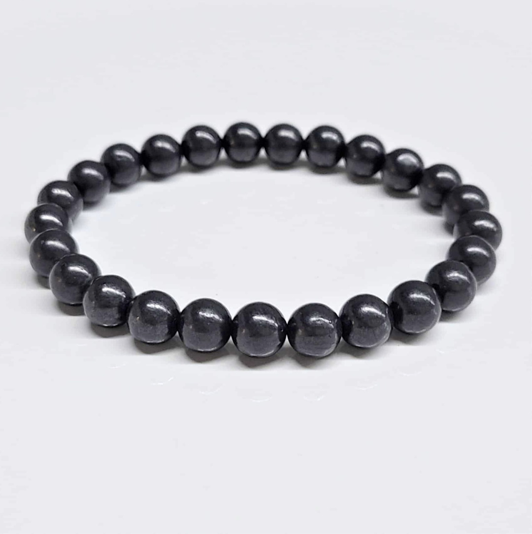 Shungite round bead stackable bracelet for grounding, protection, and energy balancing.