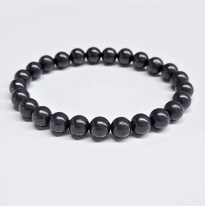 Shungite round bead stackable bracelet for grounding, protection, and energy balancing.