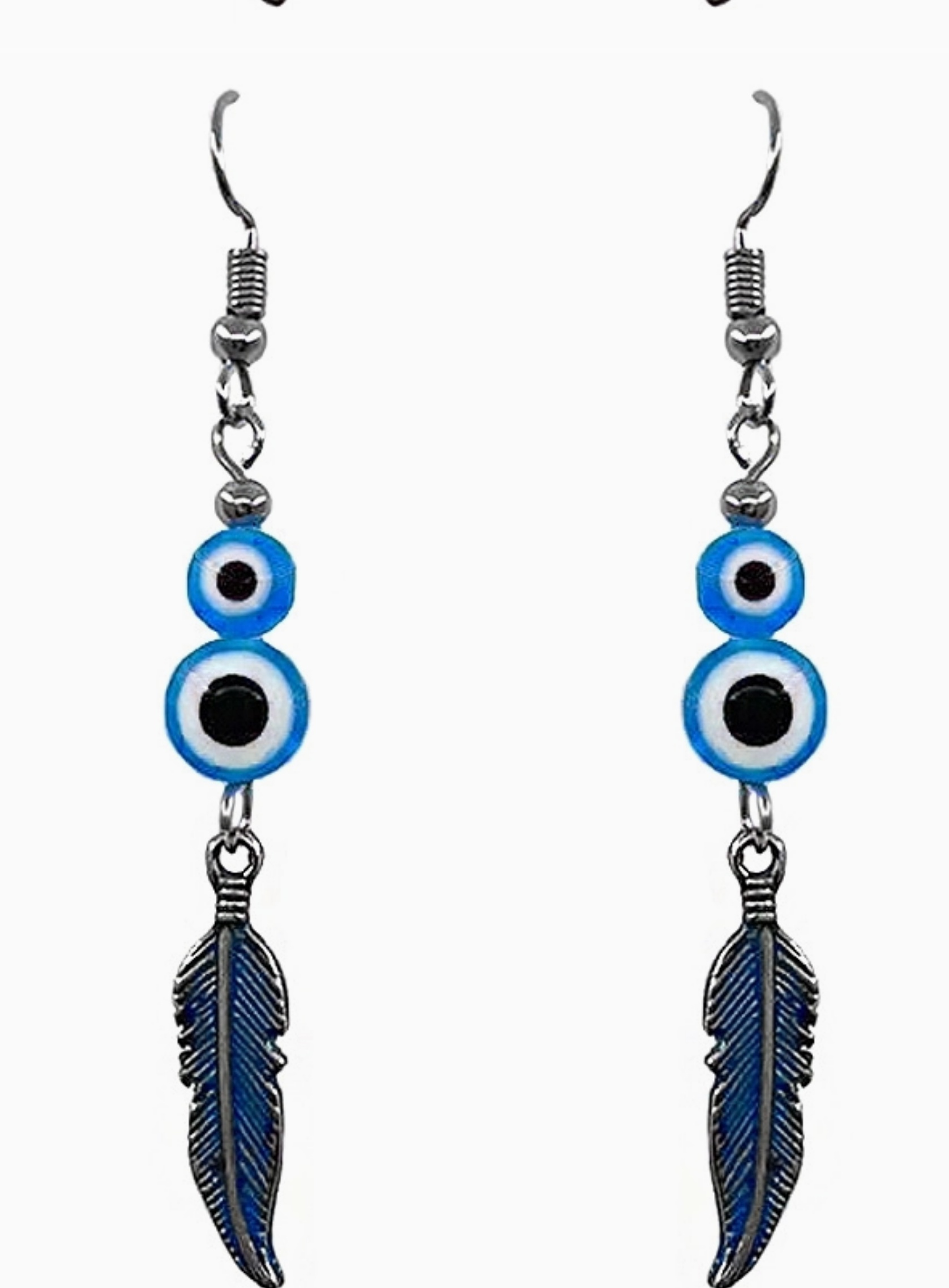 Evil Eye Feather Earrings