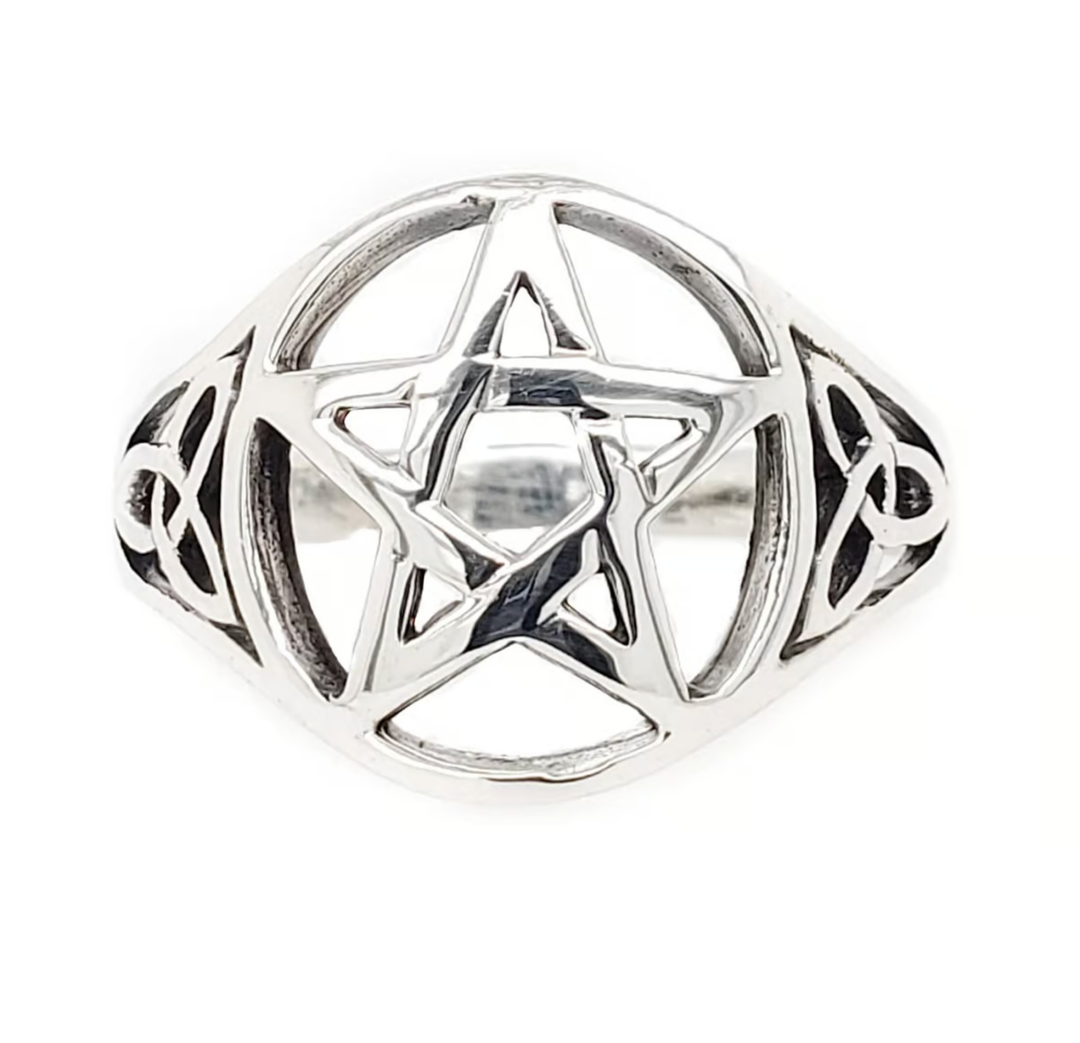 925 sterling silver ring with pentagram and Celtic knot design, size 10.5.