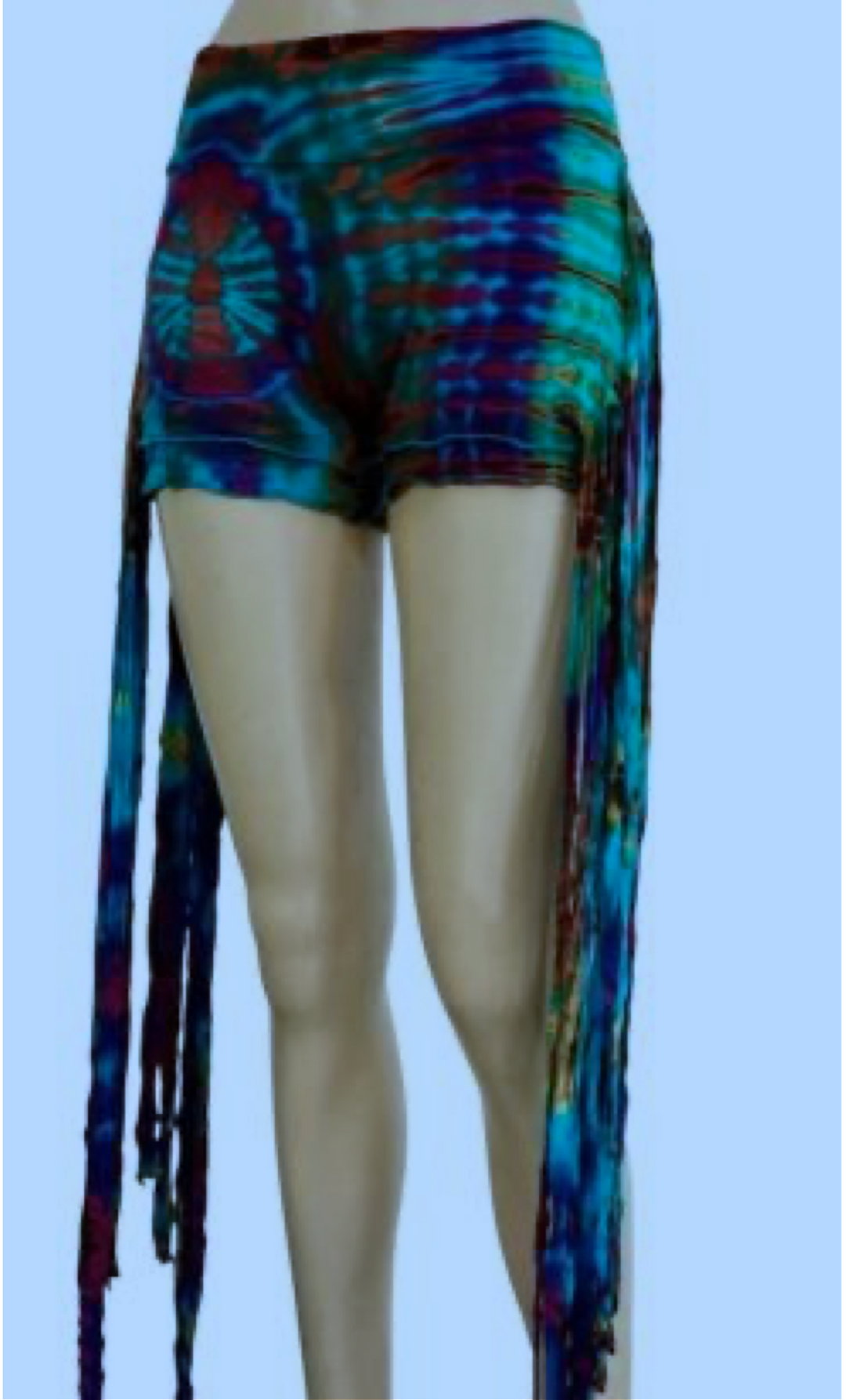 Spandex tie-dye Long Fringed Booty Shorts
