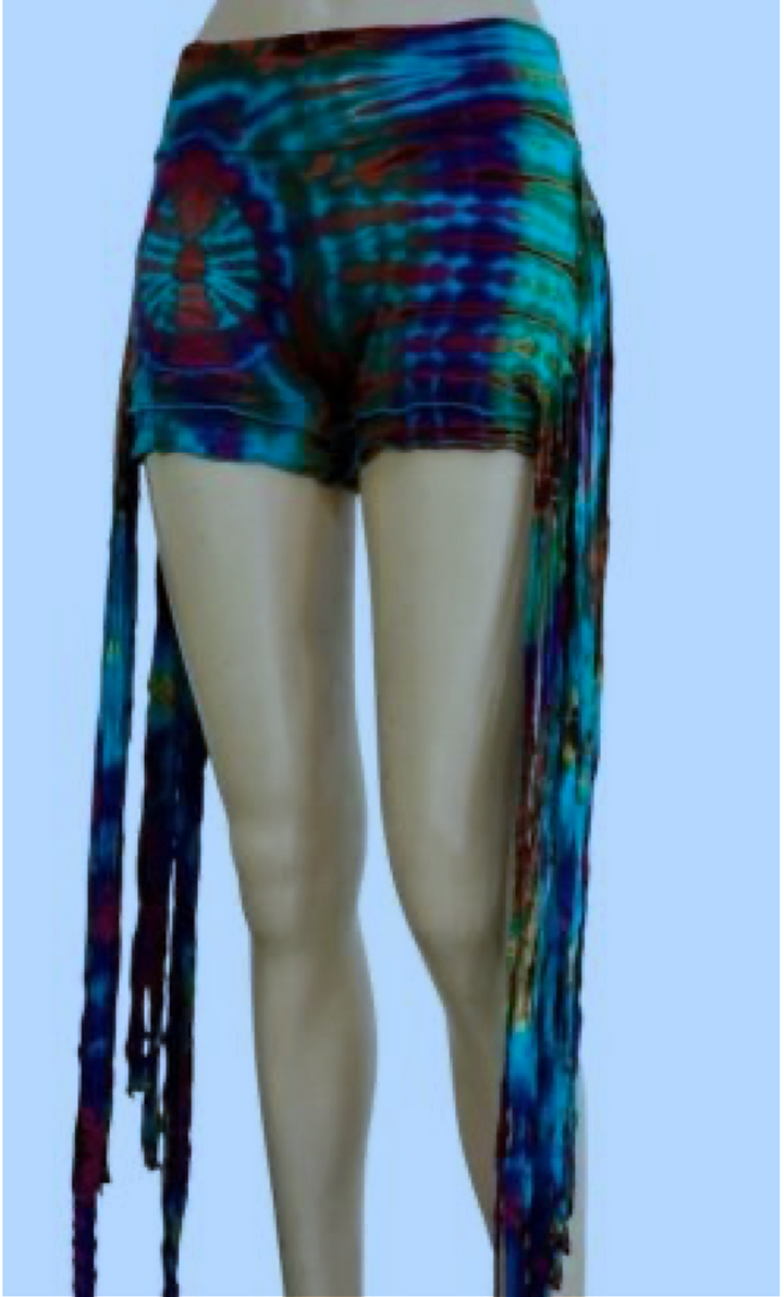 Spandex tie-dye Long Fringed Booty Shorts