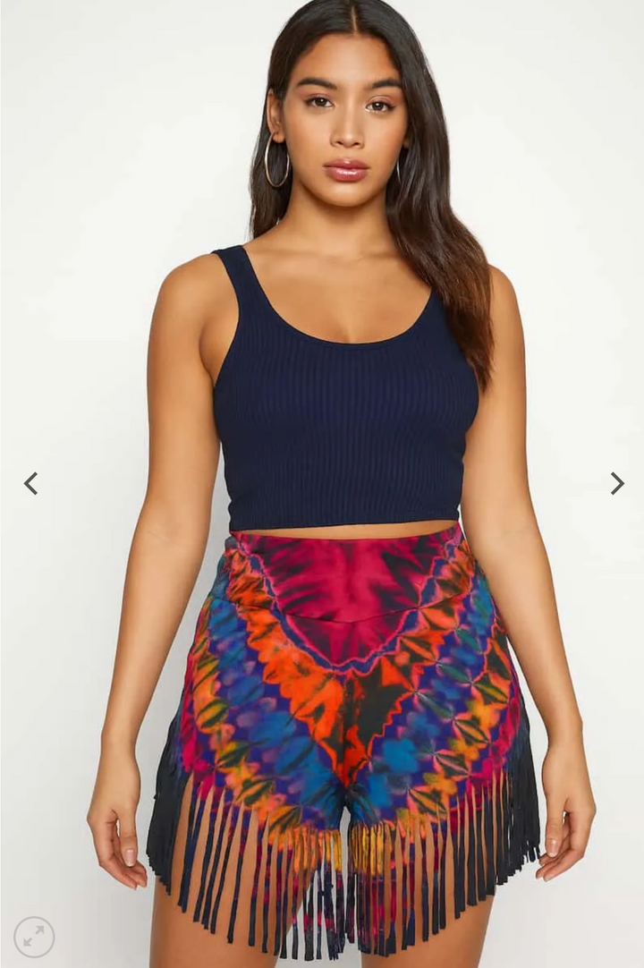 High Waisted Tie-Dye Fringe Shorts