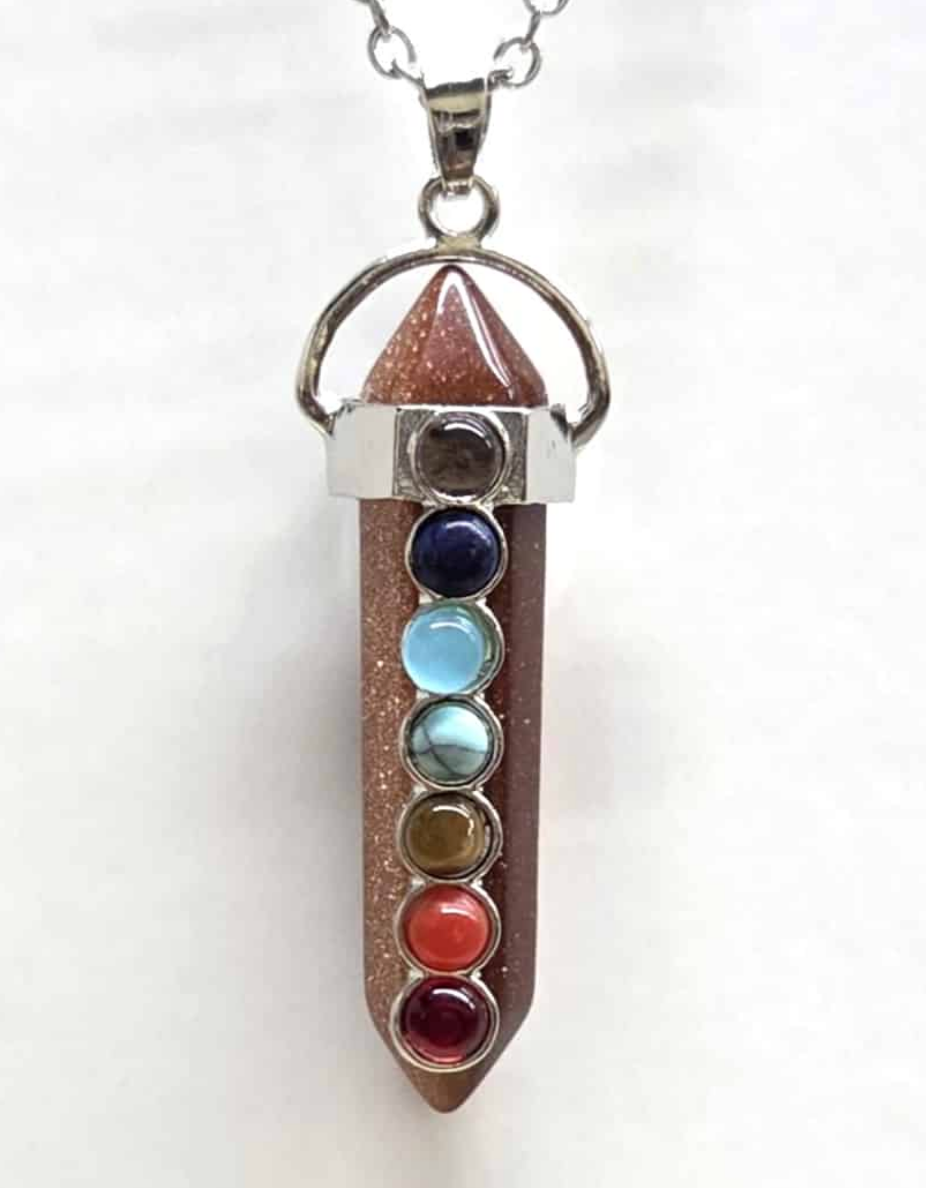 Goldstone Chakra Bullet Pendant Necklace on Black Cord – Energy Alignment & Confidence