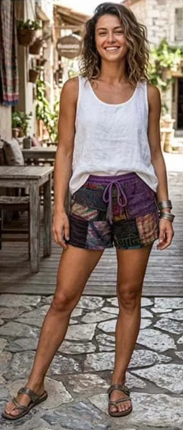 Wanderlight Patchwork Cotton Shorts