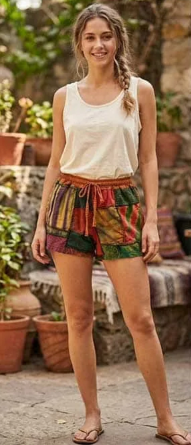Wanderlight Patchwork Cotton Shorts