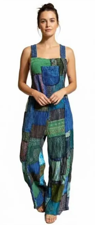 Cotton Patchwork Wide Leg Jumpsuit