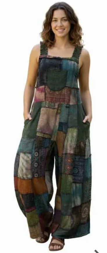 Cotton Patchwork Wide Leg Jumpsuit