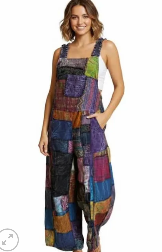 Cotton Patchwork Wide Leg Jumpsuit