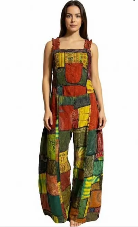 Cotton Patchwork Wide Leg Jumpsuit