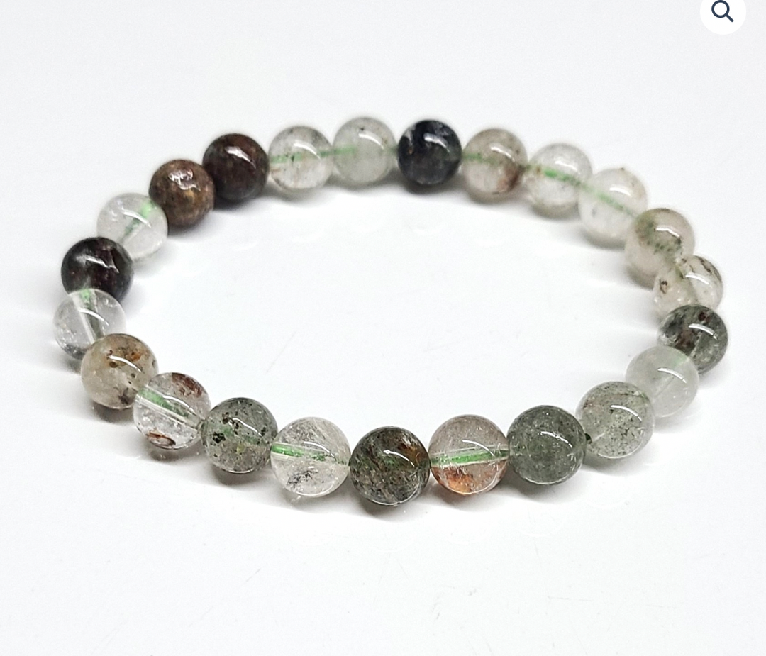 Green Phantom Quartz round bead bracelet 8mm stackable healing jewelry