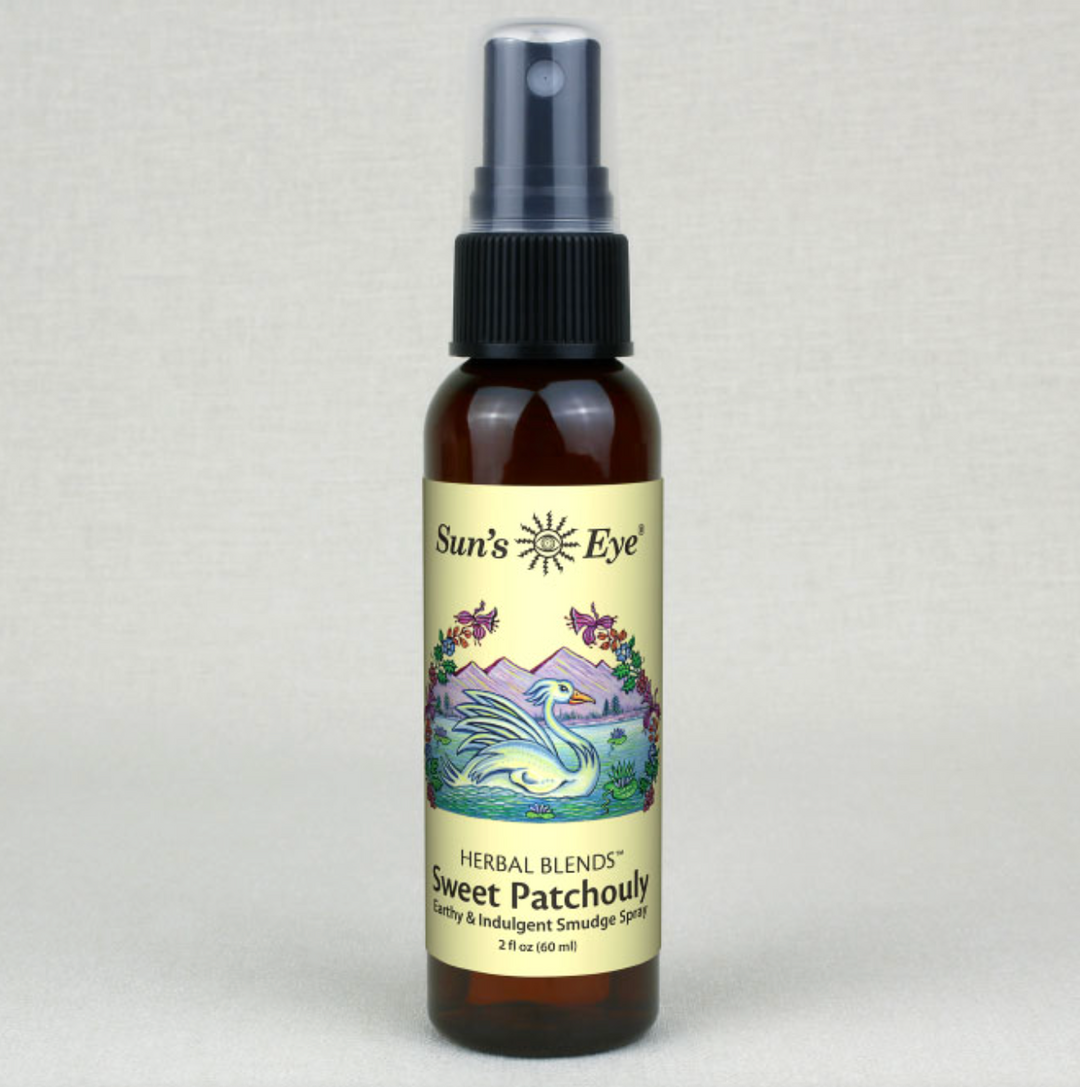 Sweet Patchouly Mist Spray bottle 2 oz with herbal blend label.
