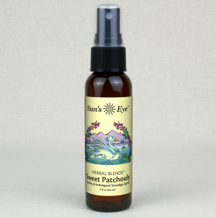 Sweet Patchouly Mist Spray bottle 2 oz with herbal blend label.