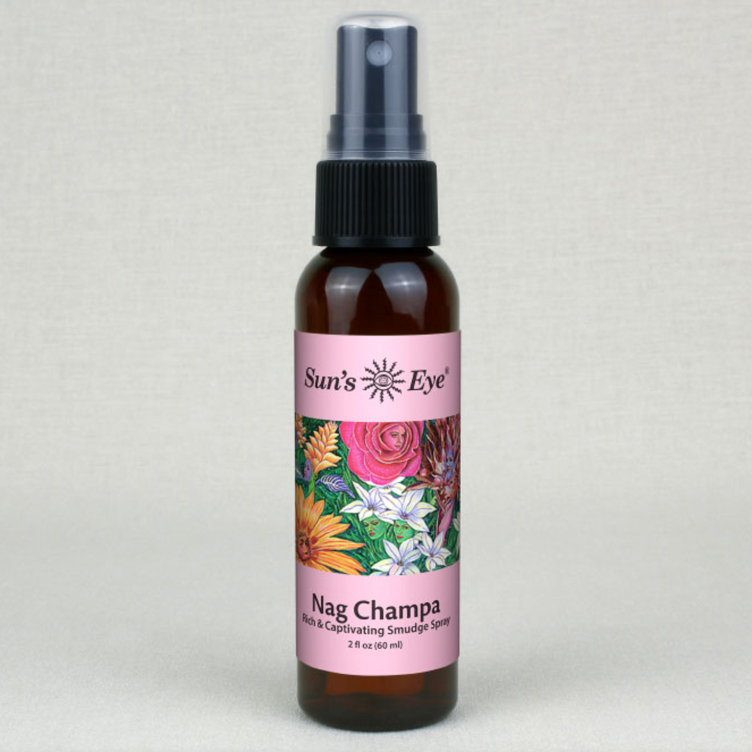 Nag Champa Mist Spray 8 oz bottle with botanical design label.