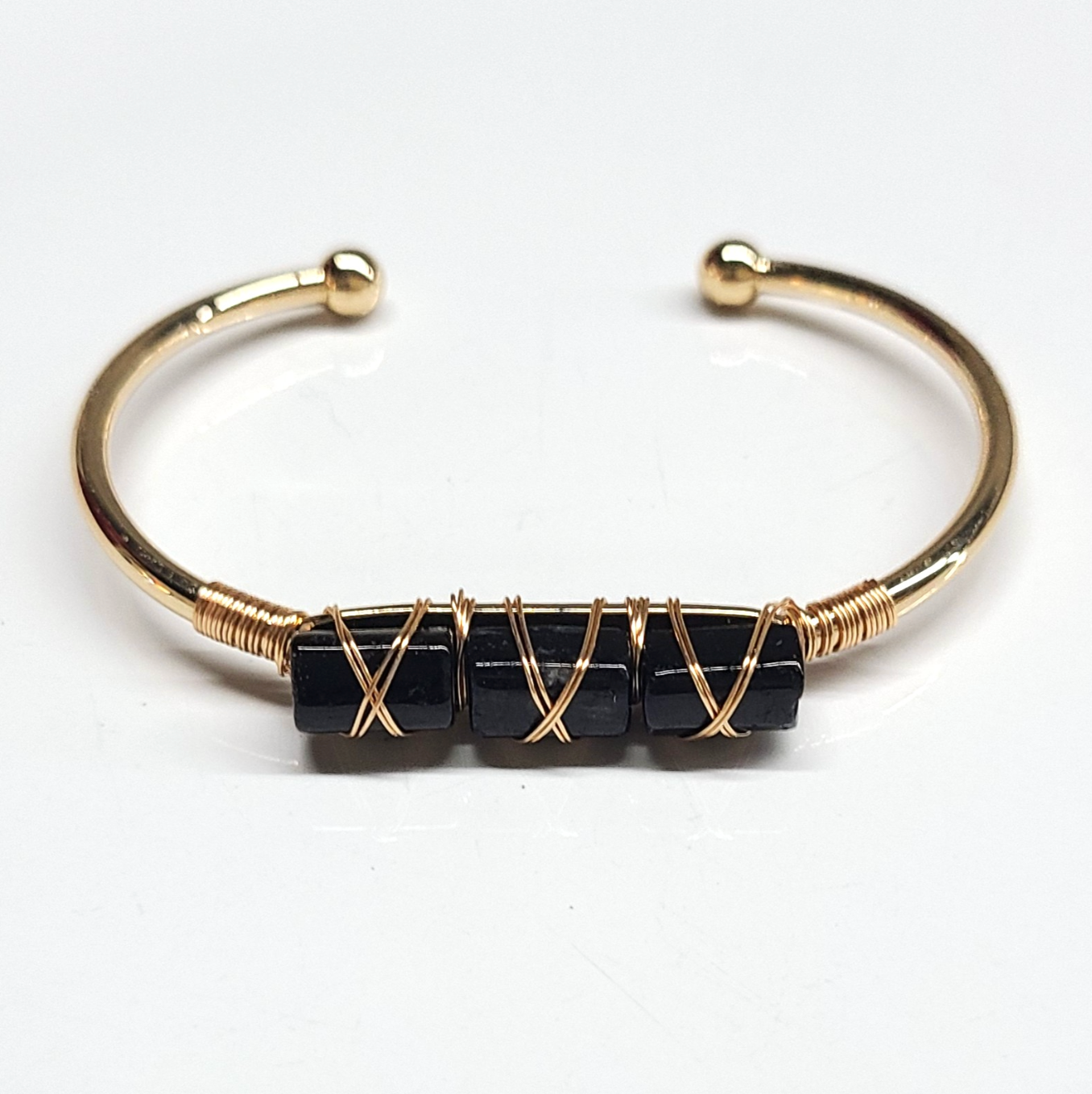 Black Tourmaline Bangle Cuff Bracelet (golden)
