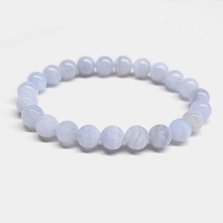 Blue Lace Agate Round Bead Bracelet for Gentle Truth &amp; Calm