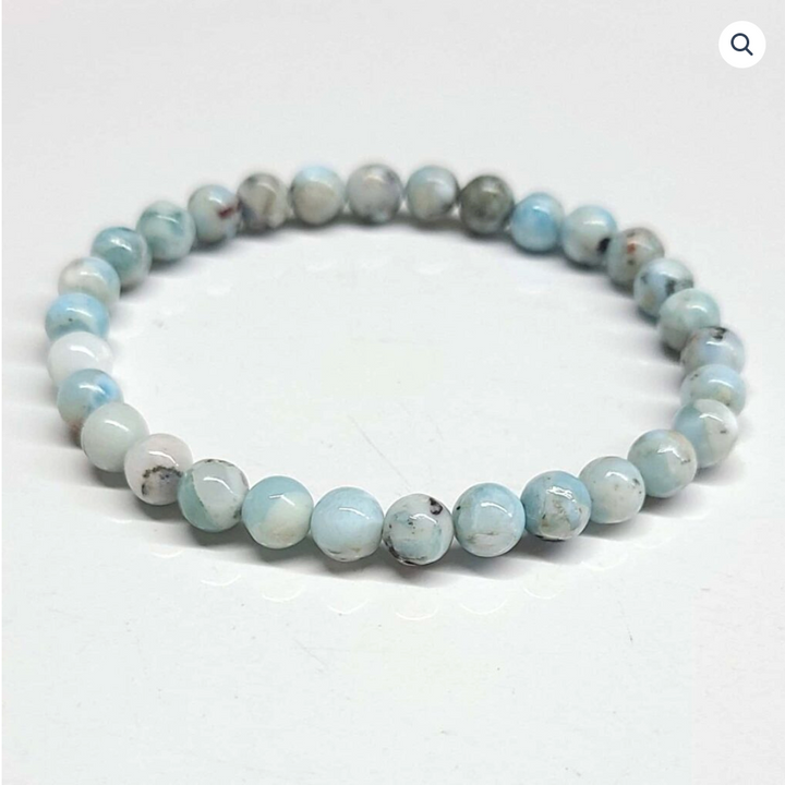 Larimar Round Bead Bracelet for Calm &amp; Communication