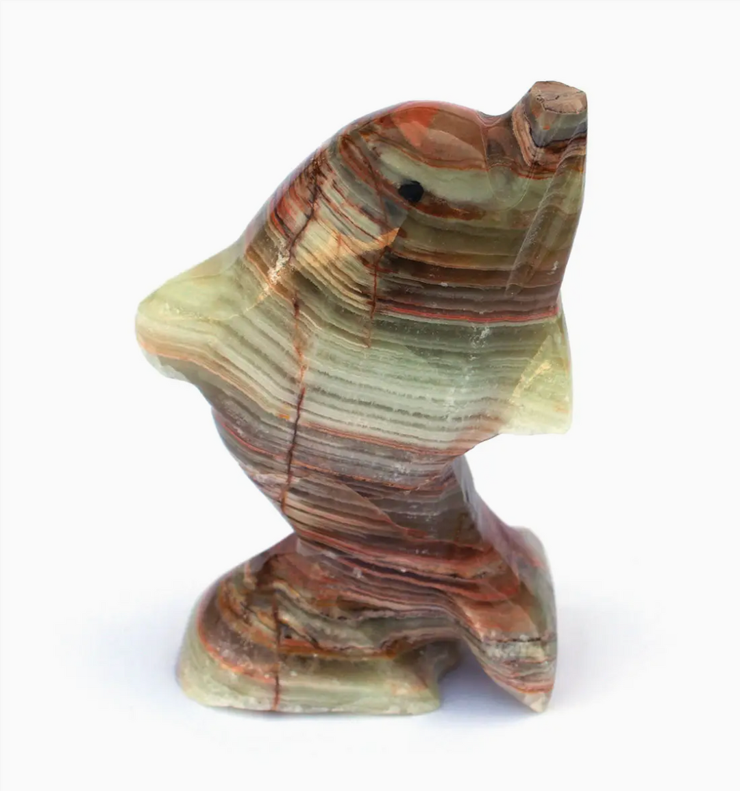 Hand-Carved Onyx Dolphin Figurine – 3 Inch Stone Decor