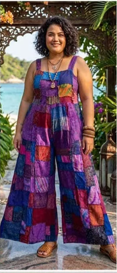 Cotton Patchwork Wide Leg Jumpsuit 3XL