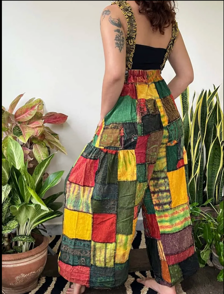 Cotton Patchwork Wide Leg Jumpsuit