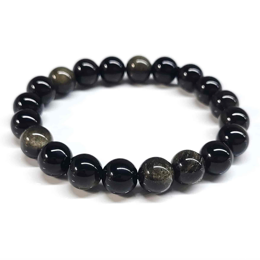Gold Sheen Obsidian Round Bead Bracelet - Protection &amp; Inner Strength