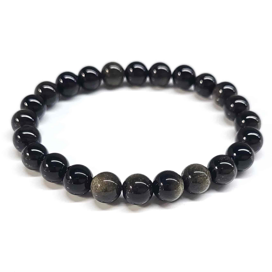 Gold Sheen Obsidian Round Bead Bracelet - Protection &amp; Inner Strength