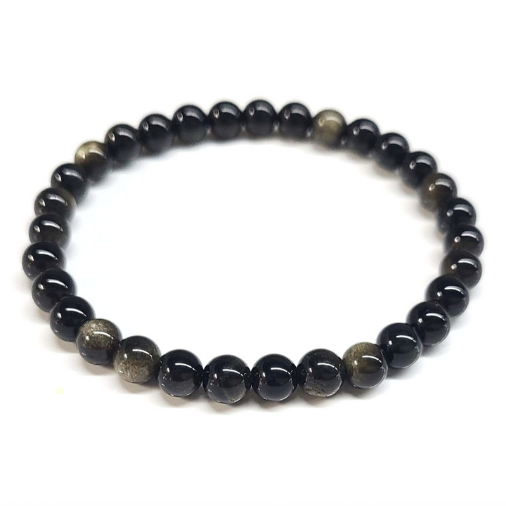 Gold Sheen Obsidian Round Bead Bracelet - Protection &amp; Inner Strength