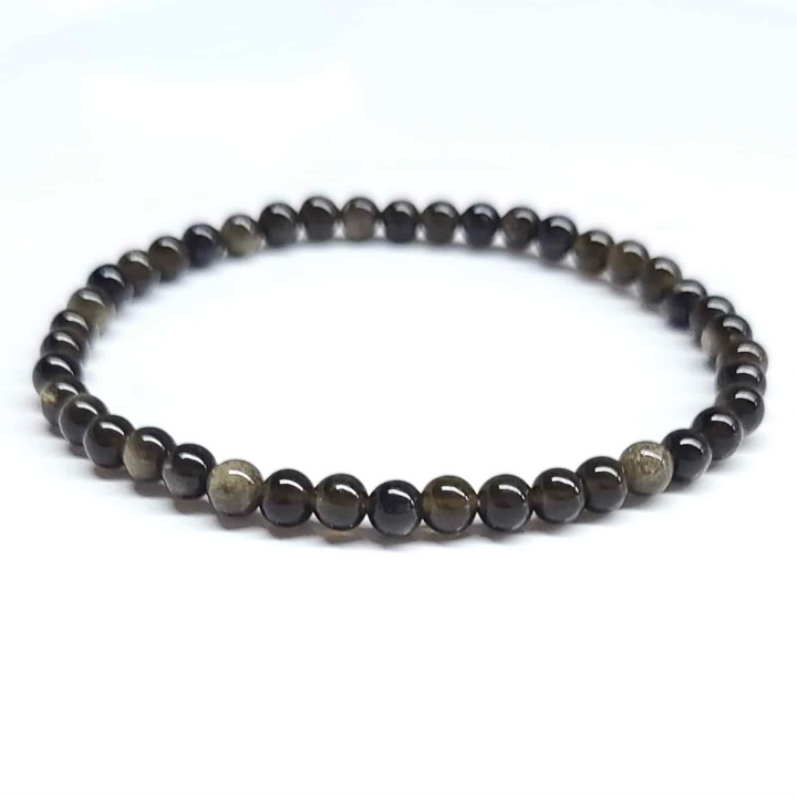 Gold Sheen Obsidian Round Bead Bracelet - Protection &amp; Inner Strength