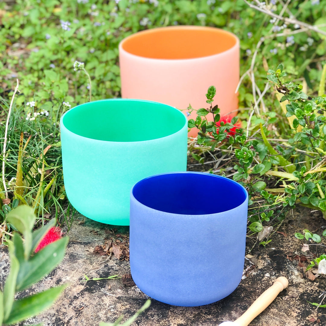 Set of 3 Rainbow Color Sound Therapy Bowls in Beige Carry-On Case