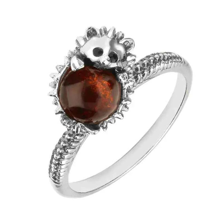 Baltic Amber Hedgehog Ring | Adjustable Fossilized Resin