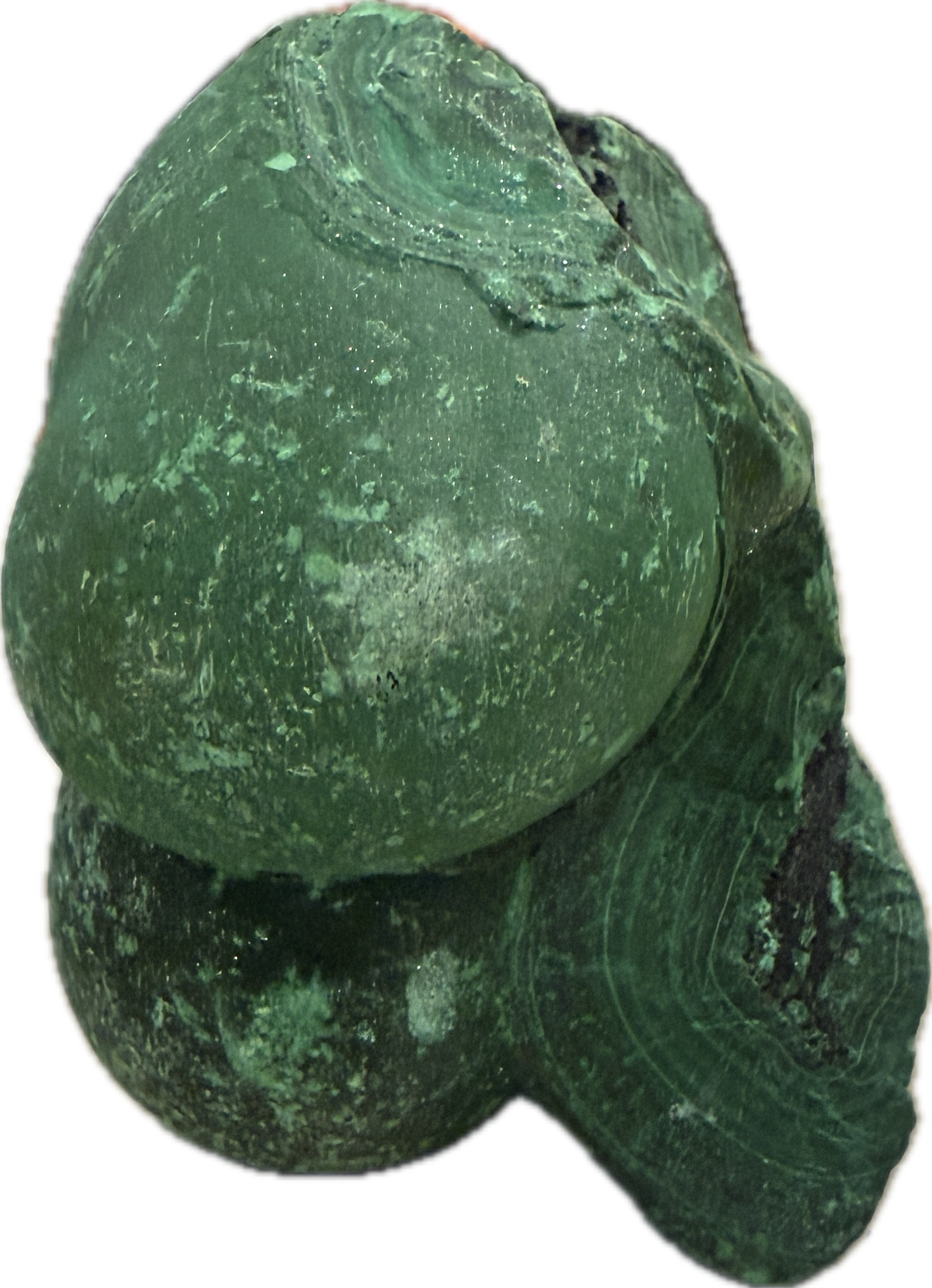 Natural Raw Malachite Sculpture showcasing botryoidal formation from DRC Congo.