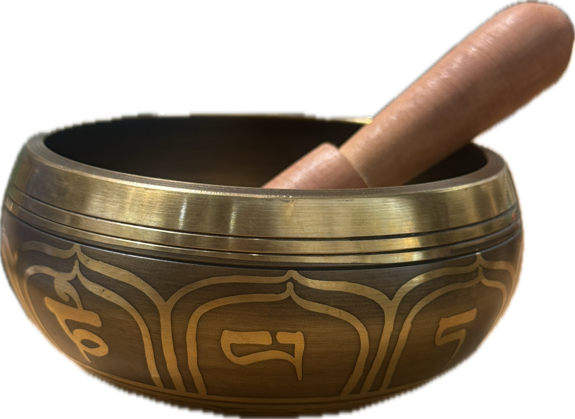 Tibetan Singing Bowl with Mallet, 4.5" Hand Hammered Gold Design