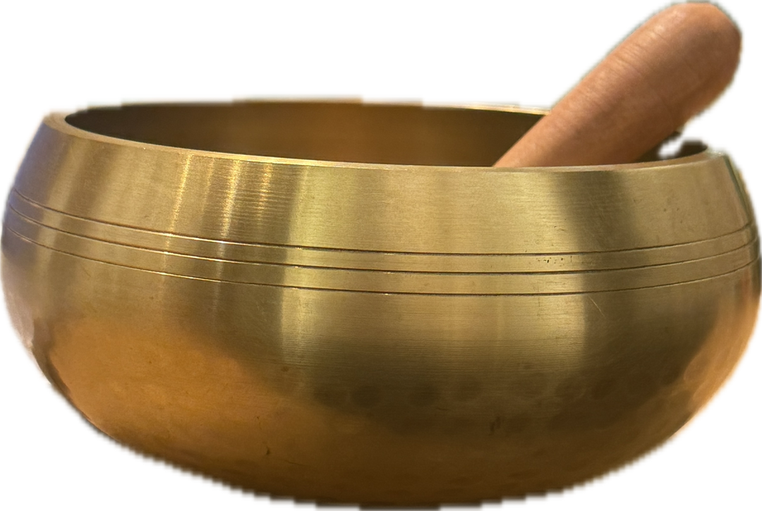 Tibetan Singing Bowl with Mallet, Hand Hammered Gold, 5.5 Inch