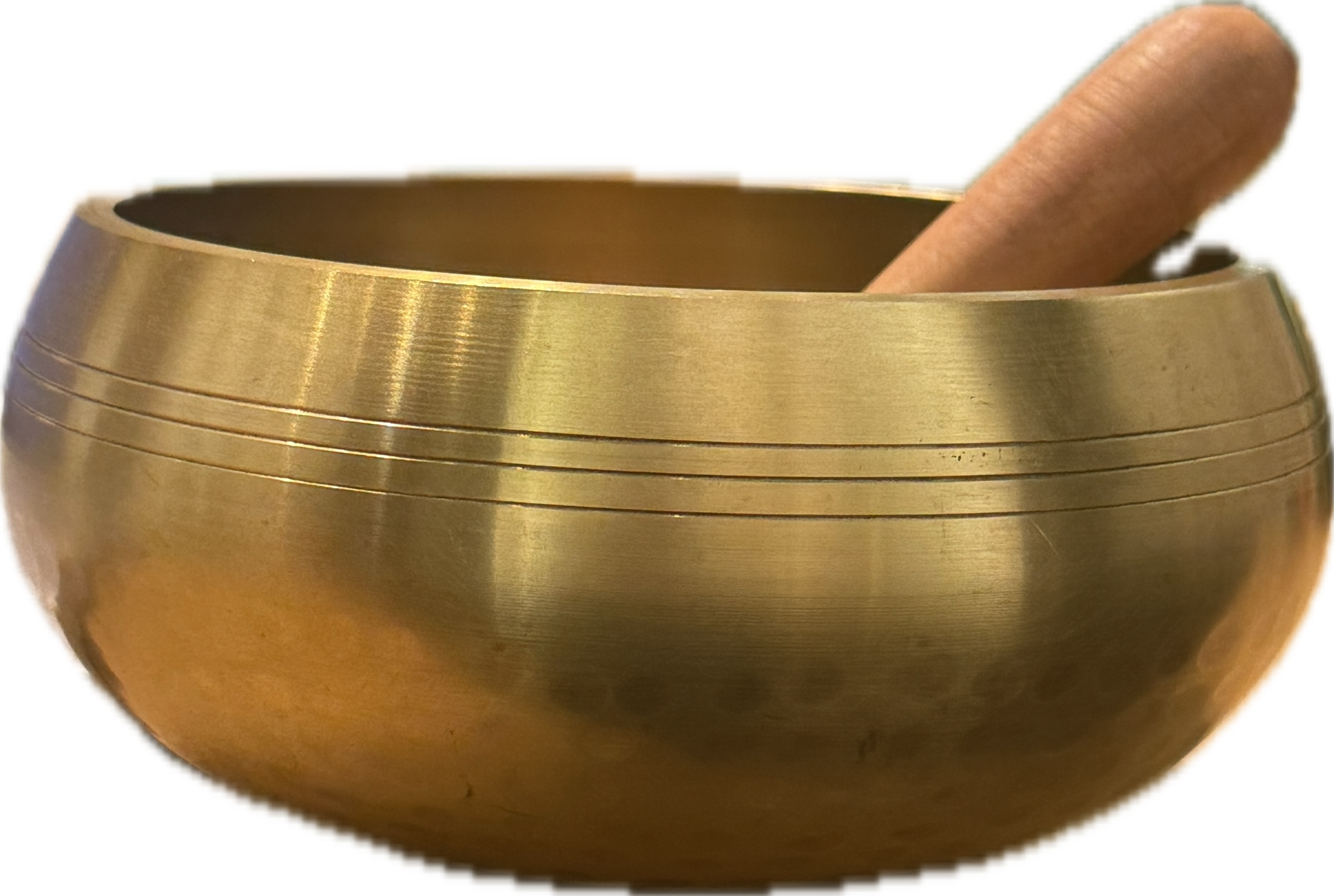 Tibetan Singing Bowl with Mallet, Hand Hammered Gold, 5.5 Inch