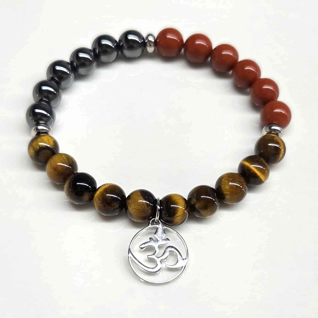 Tiger Eye Red Jasper Hematite Round Bead Charm Bracelet