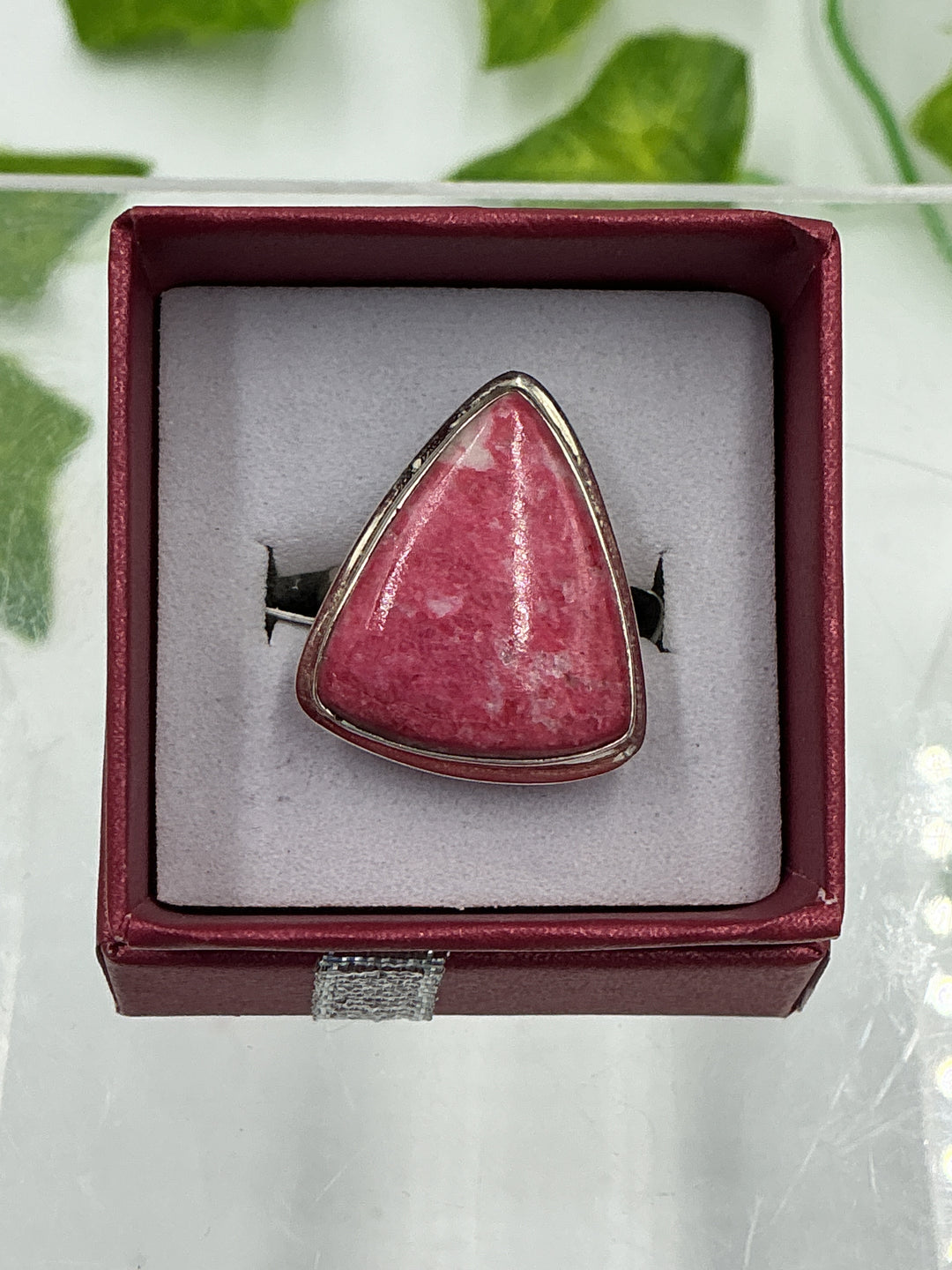 Natural Thulite Trillion Sterling Silver Ring – Size 6 | Vibrant Pink Zoisite Crystal Jewelry