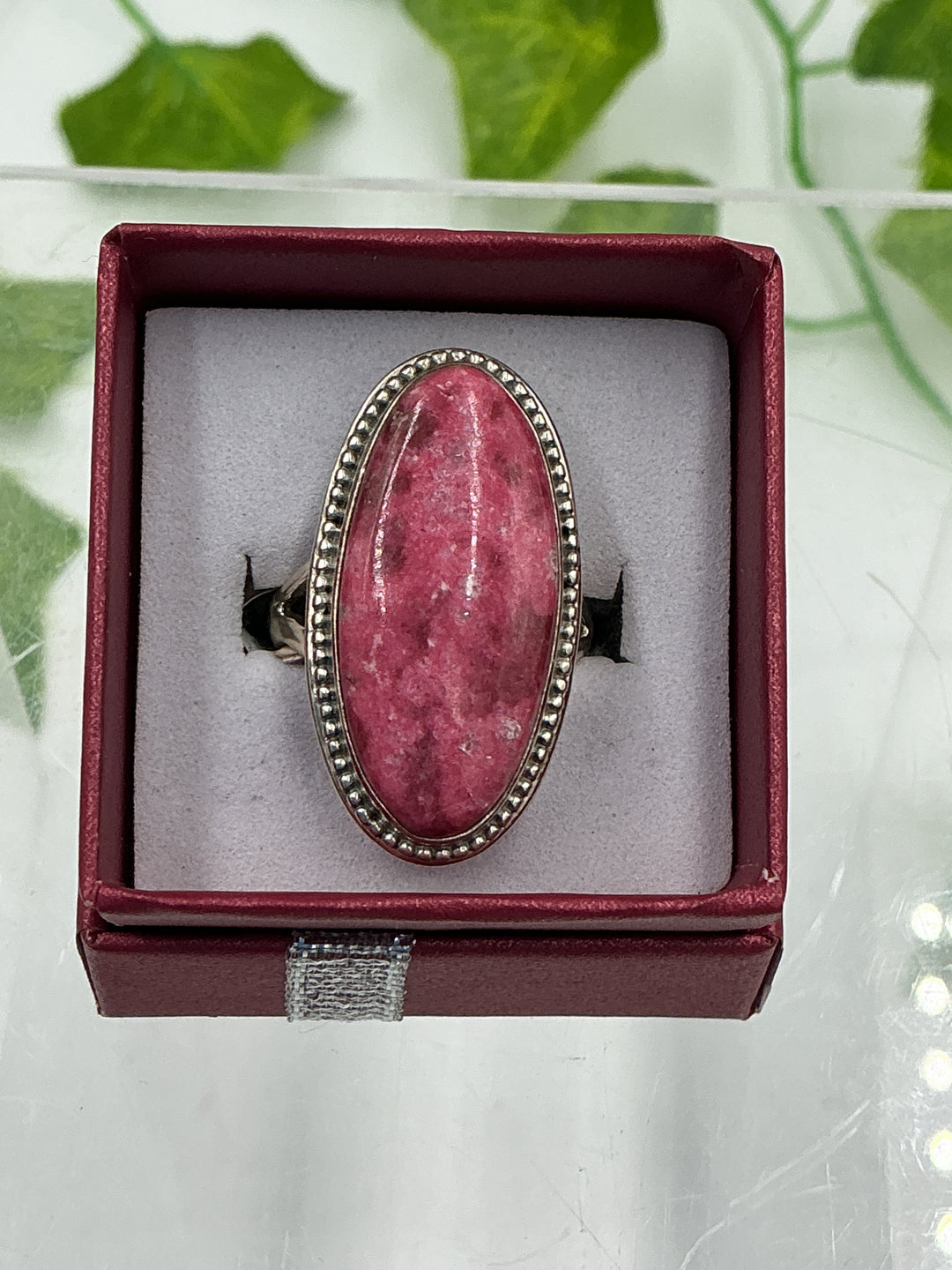 Natural Thulite Oval Sterling Silver Ring – Size 8 | Genuine Pink Zoisite Crystal Jewelry
