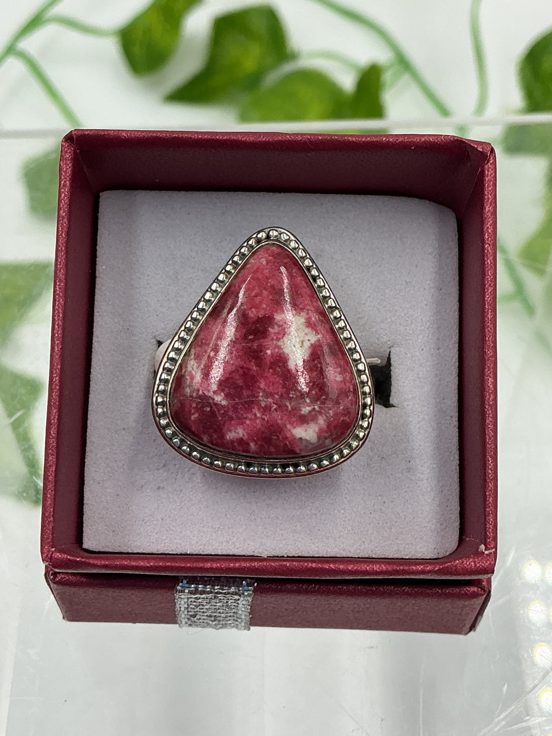 Natural Thulite Trillion Sterling Silver Ring – Size 9 | Genuine Pink Zoisite Crystal Jewelry
