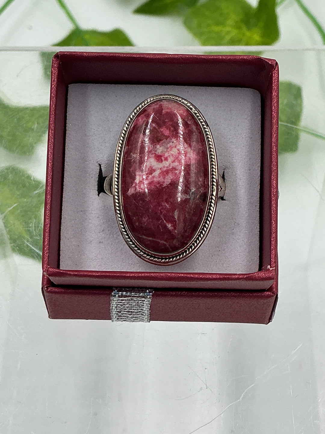 Natural Thulite Sterling Silver Oval Ring – Size 9 | Genuine Pink Zoisite Crystal Jewelry