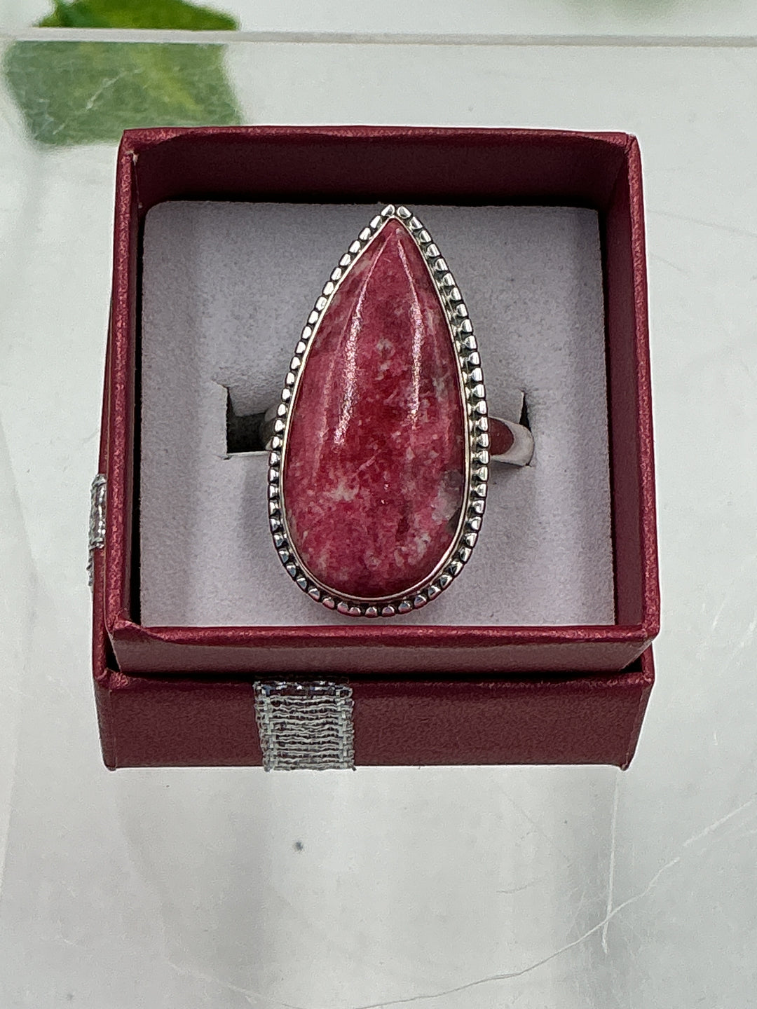 Natural Thulite Marquise Sterling Silver Ring – Size 9 | Genuine Pink Zoisite Crystal Jewelry