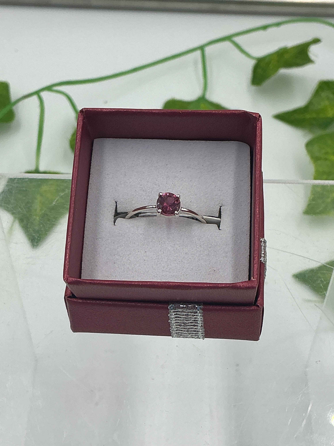 Sterling Silver Tourmaline Pink Round Petite Ring - Size 6