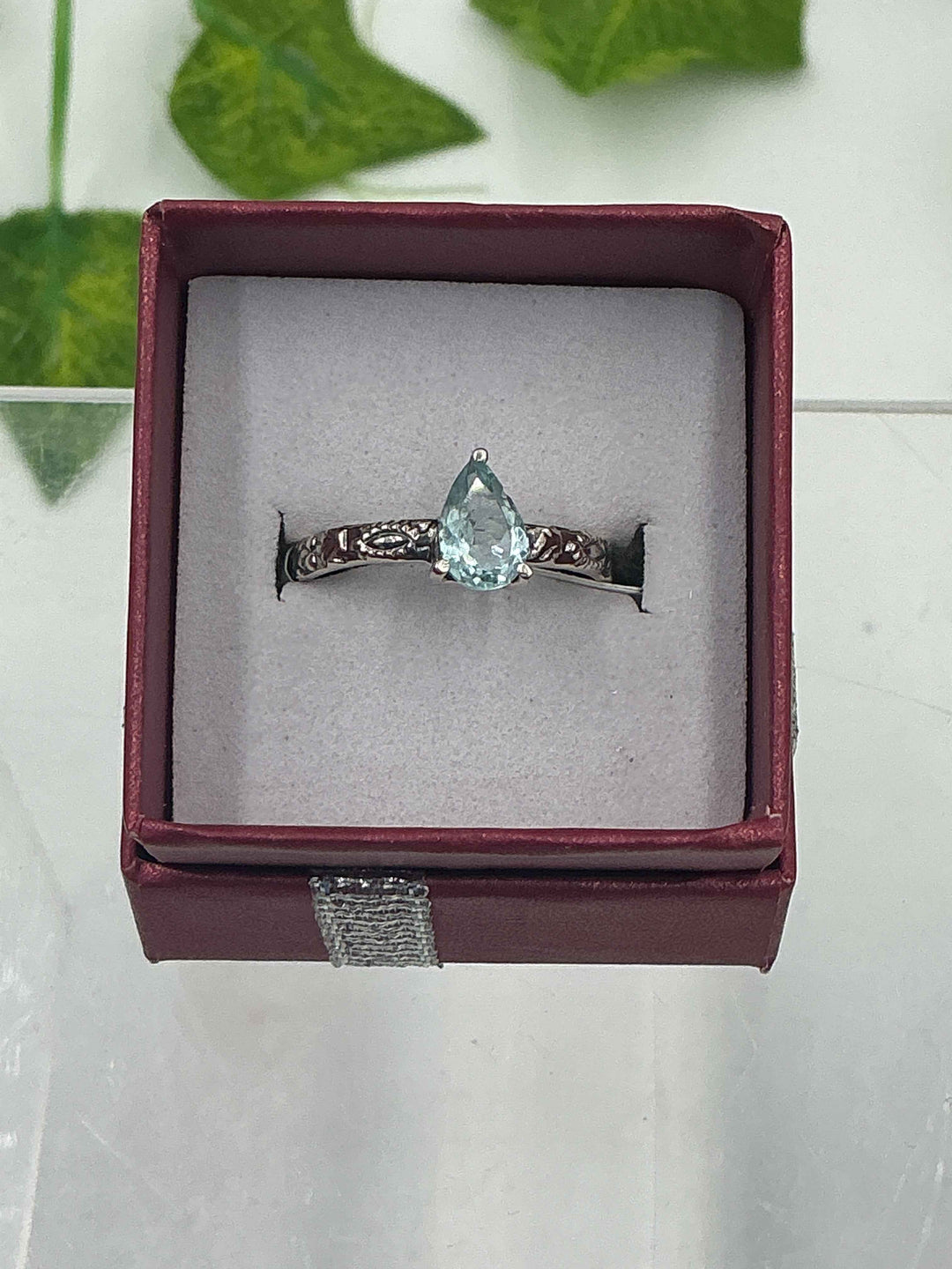 Sterling Silver Tourmaline Blue Pear Accent Ring - Size 8