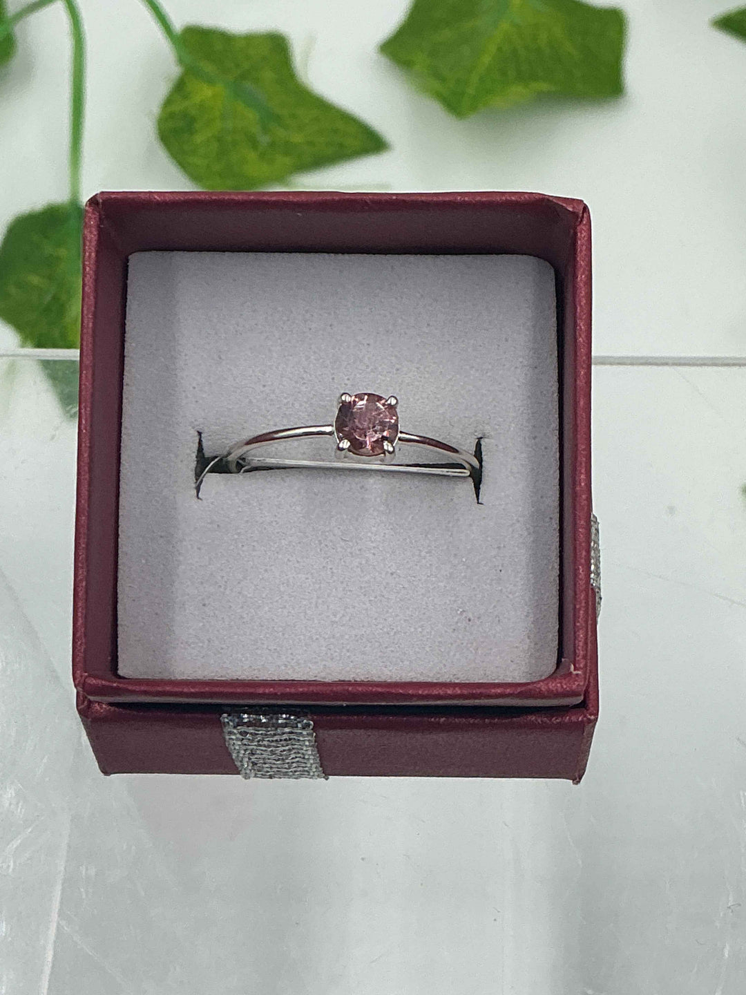 Sterling Silver Tourmaline Pink Round Solitaire Ring - Size 9