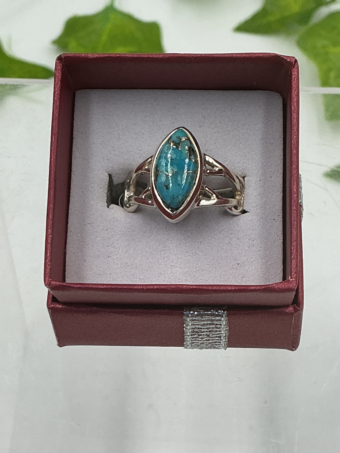 Sterling Silver Turquoise Marquise Split Shank Ring - Size 6